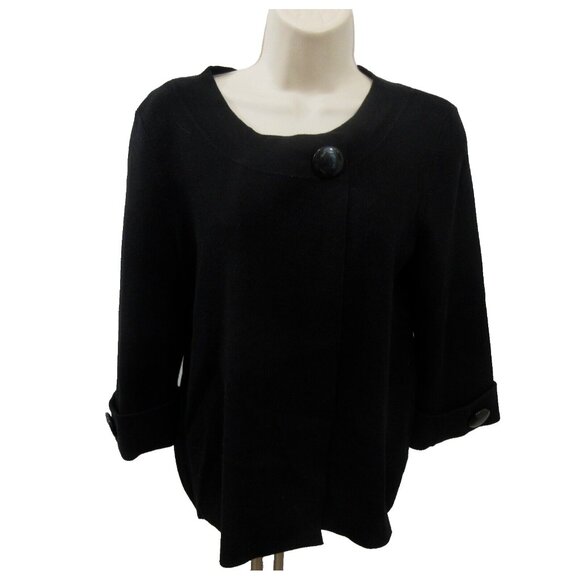 Nygard Collection Sweater Cardigan Women Sz PM Black One Button Neck 3/4 Sleeve - Picture 1 of 5